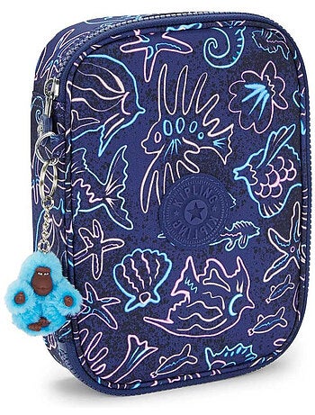 Estuche rectangular kipling 100 pens disco fish 21 cm - gran capacidad