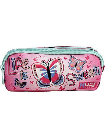 Estuche rectangular mariposas 21 cm, 2 compartimentos con cremallera – cmp