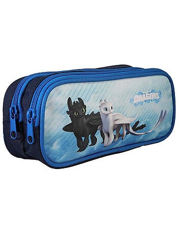 Estuche rectangular niño DRAGONS azul 2 compartimentos