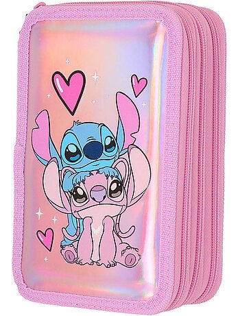 Estuche stitch – equipado holográfico 3 compartimentos – 20 cm – lilo y stitch