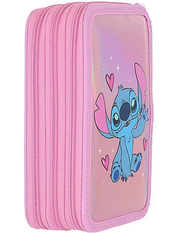 Estuche stitch – equipado holográfico 3 compartimentos – 20 cm – lilo y stitch
