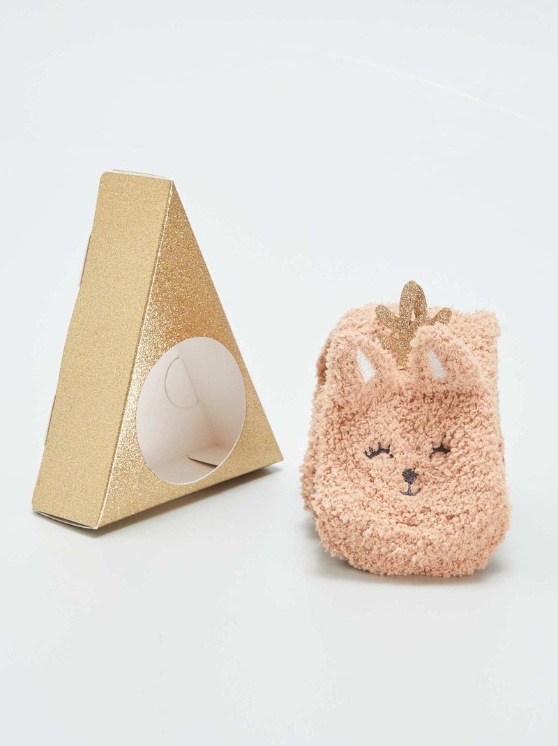Estuche zapatillas de casa tipo calcetín de rizo 'reno' BEIGE - Kiabi