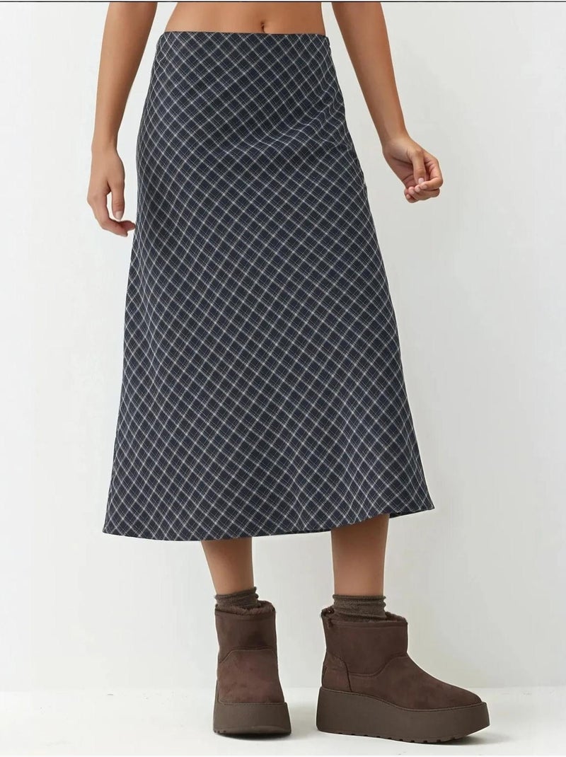 Falda a cuadros midi de corte a con cremallera hiccup Azul marino - Kiabi