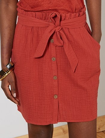 Falda abotonada de gasa de algodón - Kiabi