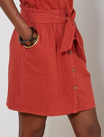Falda abotonada de gasa de algodón - Kiabi