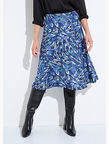 Falda acampanada de largo medio en punto cálido estampado