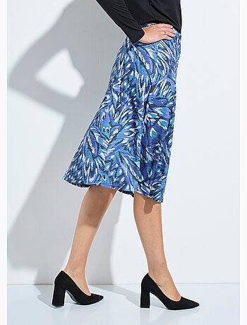 Falda acampanada de largo medio en punto cálido estampado