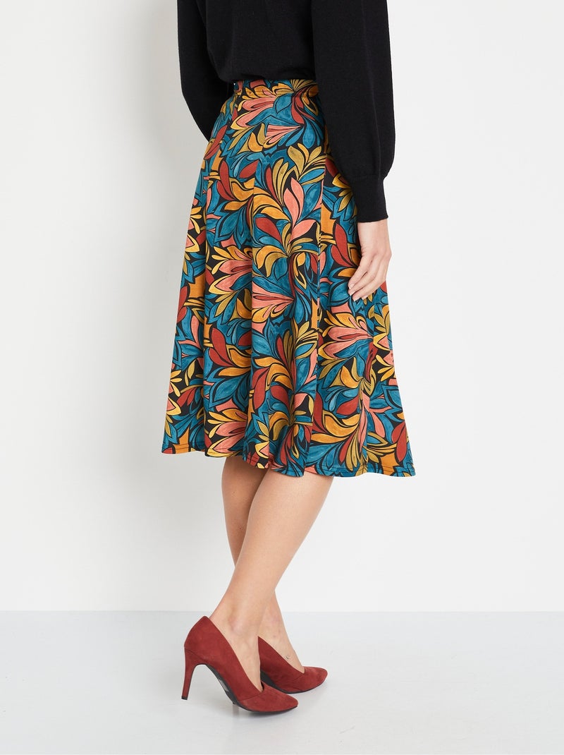 Falda acampanada estampada de largo medio con cintura elástica - Afibel Multicolor - Kiabi