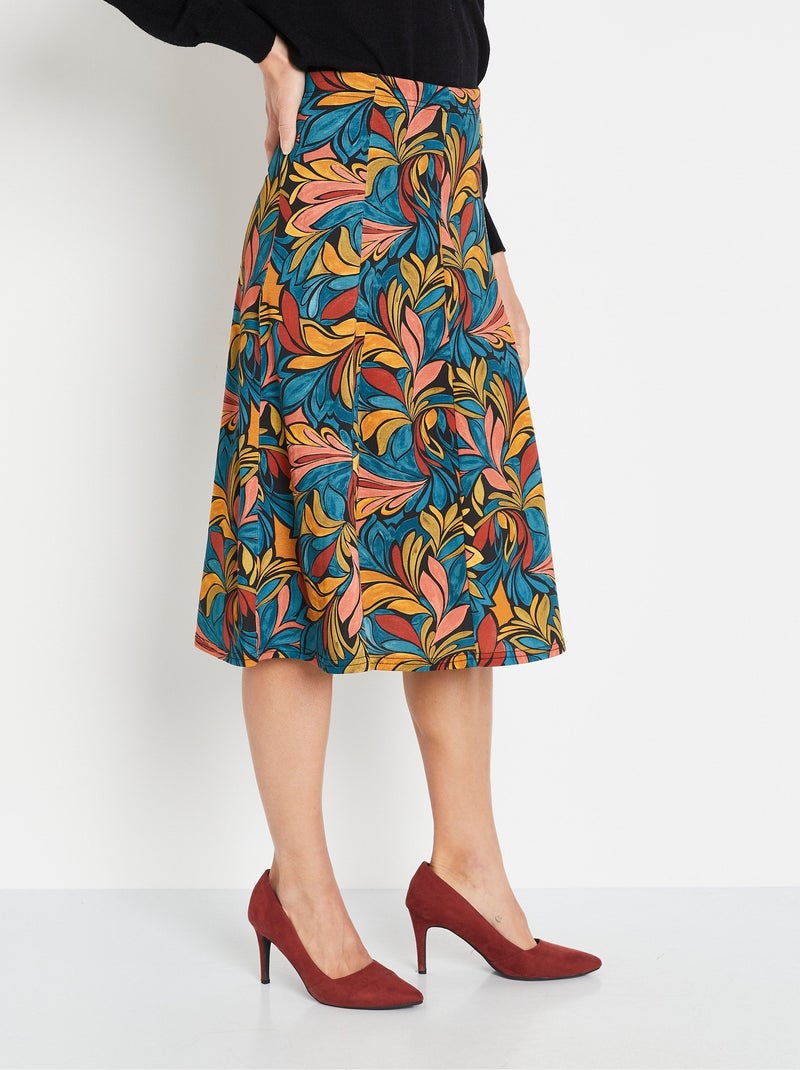 Falda acampanada estampada de largo medio con cintura elástica - Afibel Multicolor - Kiabi