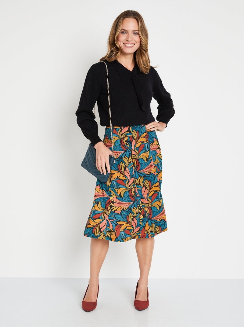 Falda acampanada estampada de largo medio con cintura elástica - Afibel Multicolor - Kiabi