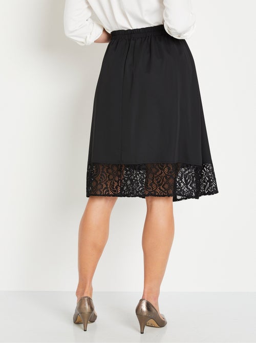 Falda acampanada lisa de largo medio con encaje - Kiabi