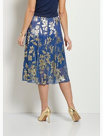 Falda ancha de largo medio con estampado de follaje dorado - Afibel