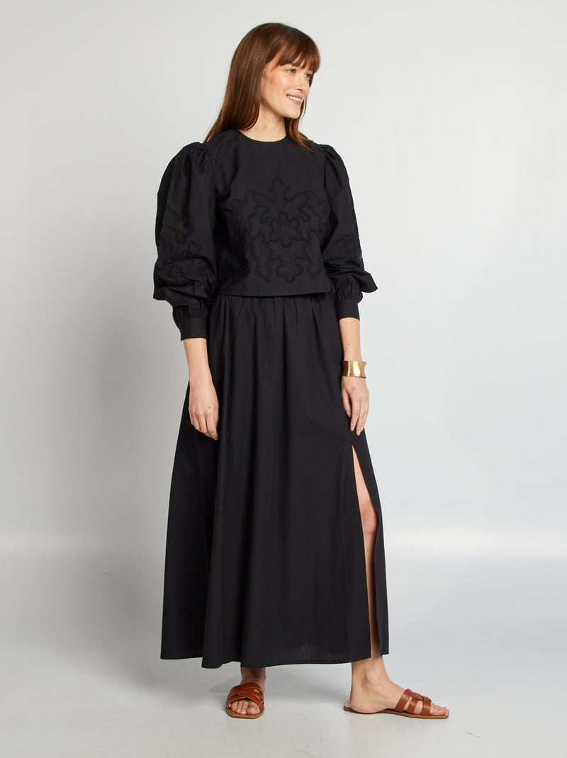 Falda ancha de popelina negro - Kiabi