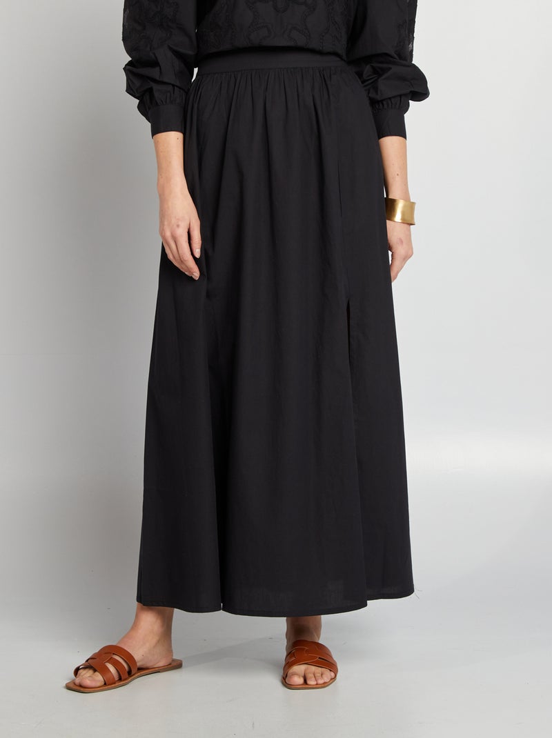 Falda ancha de popelina negro - Kiabi