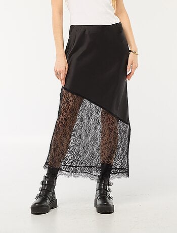 Falda bimateria de satén y encaje