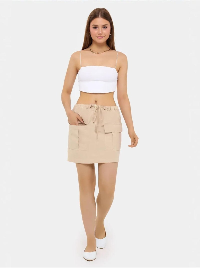 Falda cargo de algodón de tiro bajo hiccup Beige natural - Kiabi