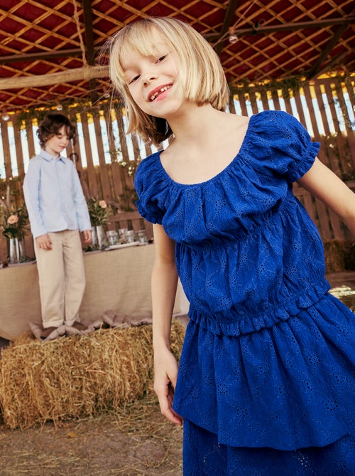 Falda con bordado inglés y volantes - Kiabi