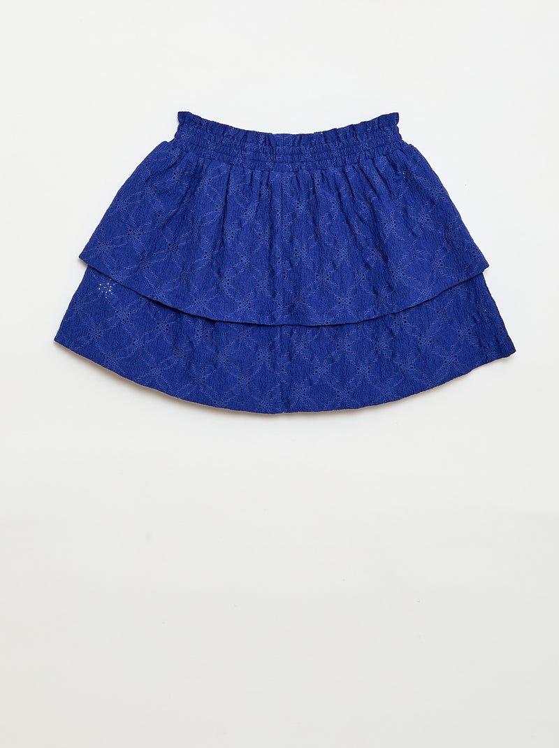 Falda con bordado inglés y volantes Azul - Kiabi