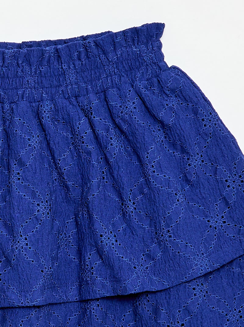 Falda con bordado inglés y volantes Azul - Kiabi