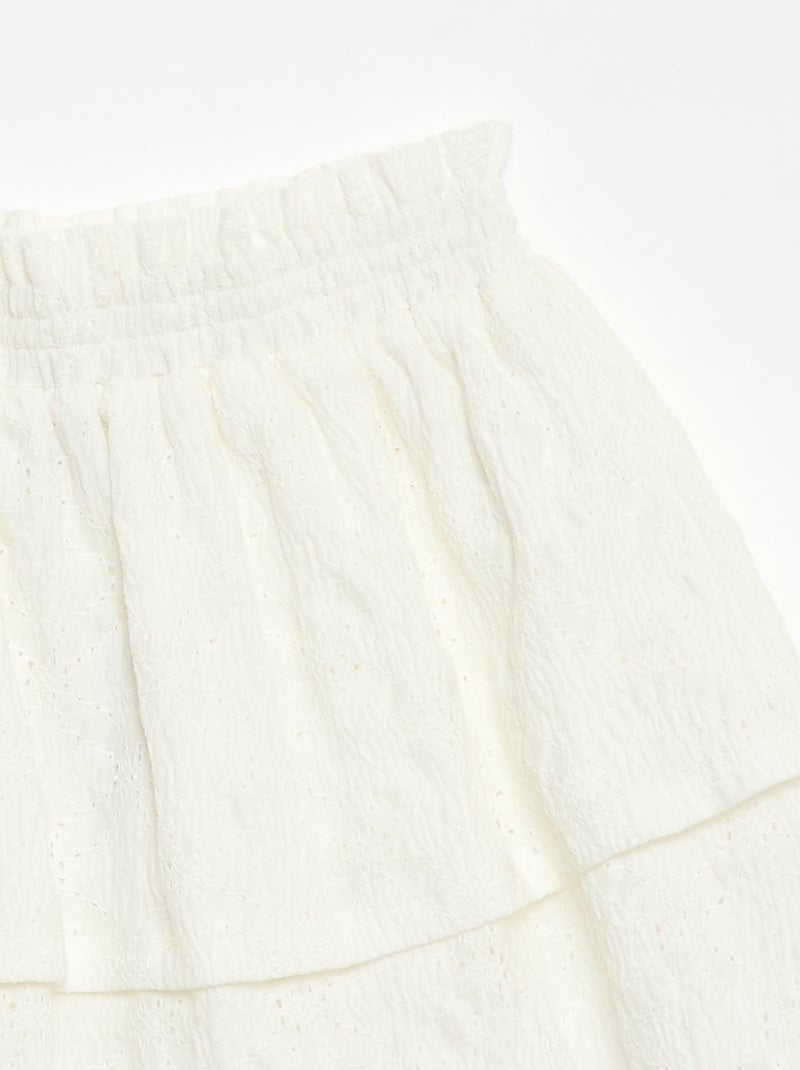 Falda con bordado inglés y volantes Blanco - Kiabi