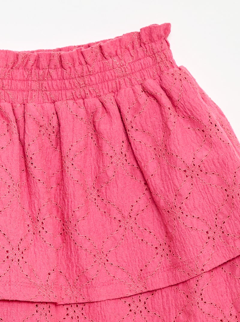Falda con bordado inglés y volantes Rosa - Kiabi