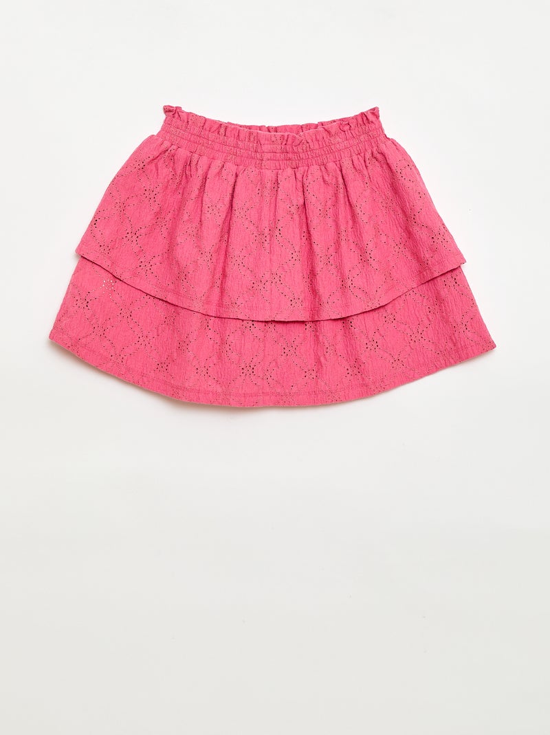 Falda con bordado inglés y volantes Rosa - Kiabi