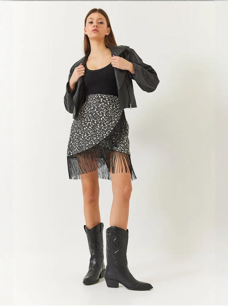 Falda con borlas estampadas y detalle cruzado lucci Gris oscuro - Kiabi