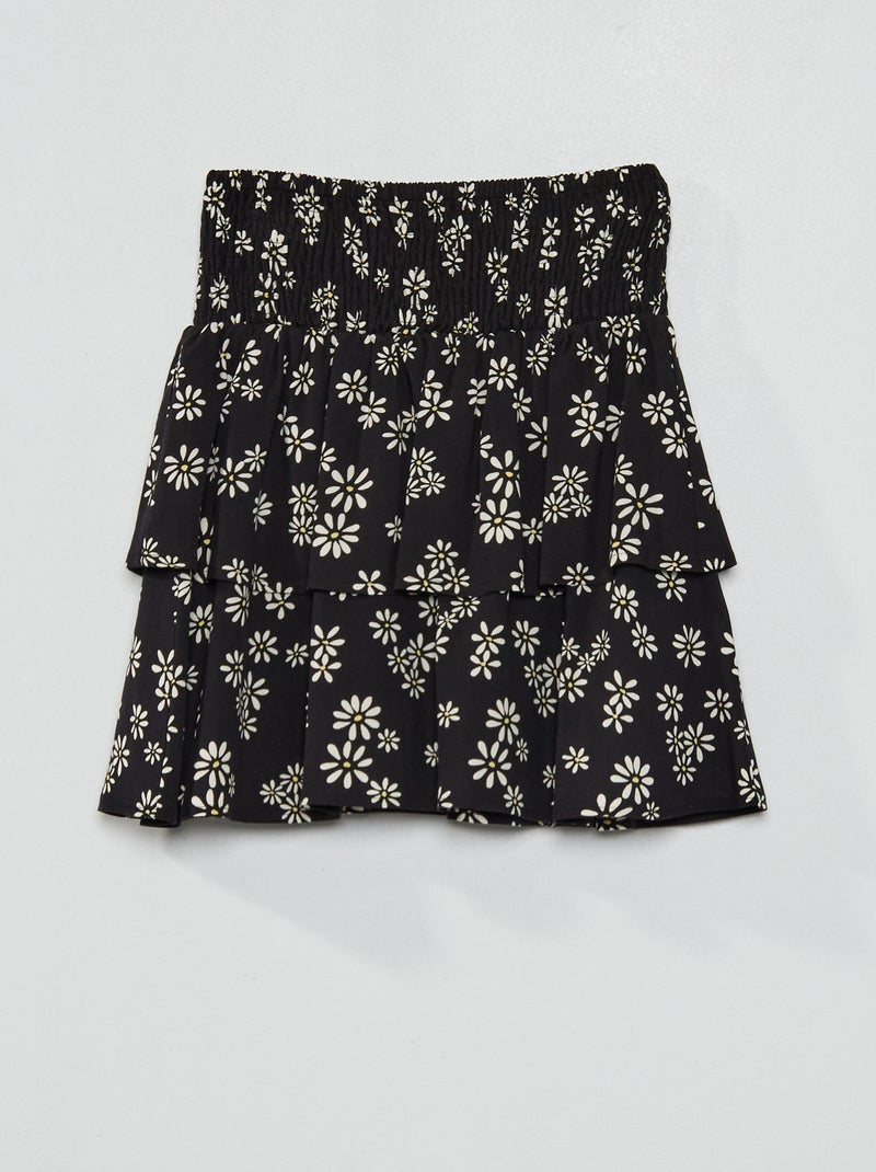 Falda con capas y cintura fruncida NEGRO - Kiabi