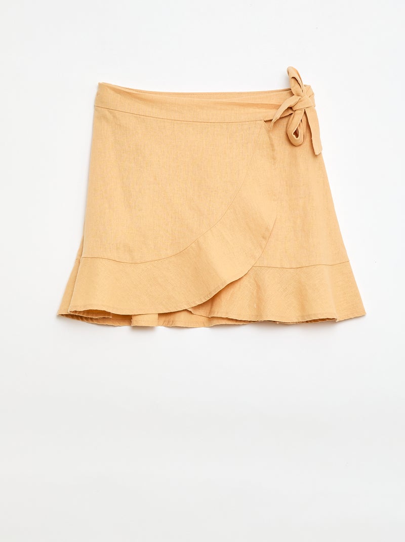 Falda con volantes en mezcla de lino Amarillo - Kiabi