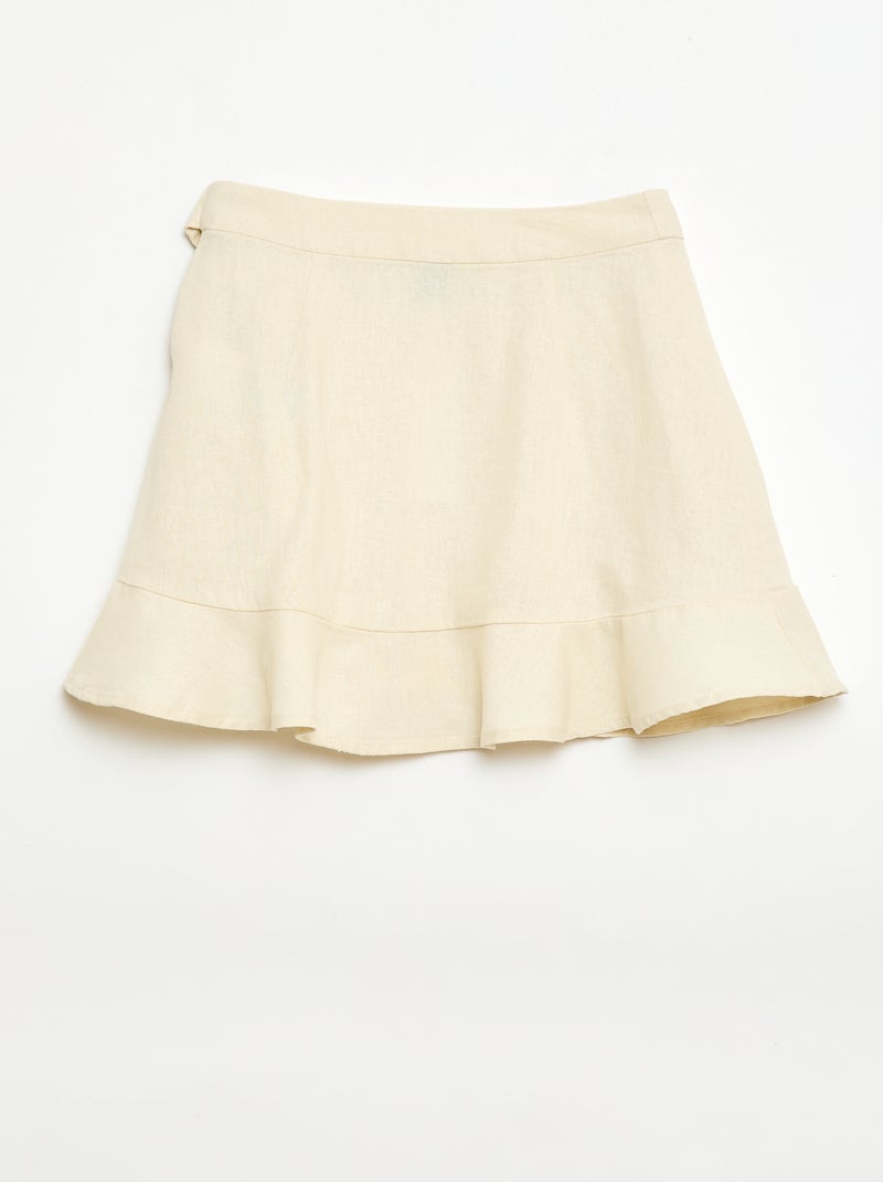 Falda con volantes en mezcla de lino Blanco - Kiabi