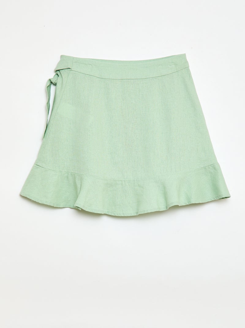 Falda con volantes en mezcla de lino Verde - Kiabi