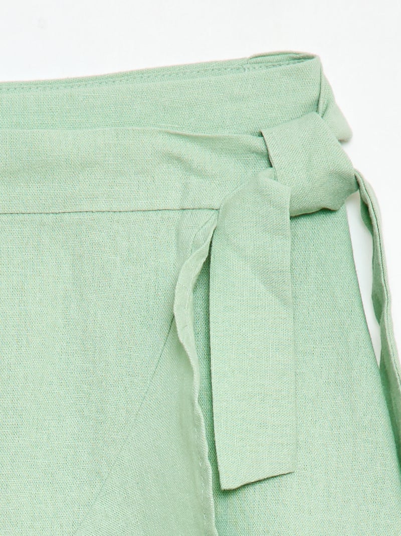 Falda con volantes en mezcla de lino Verde - Kiabi