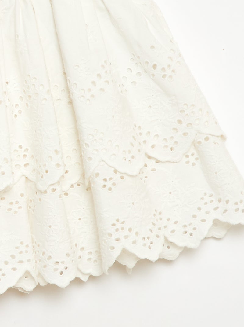 Falda con volantes y bordados ingleses Blanco - Kiabi