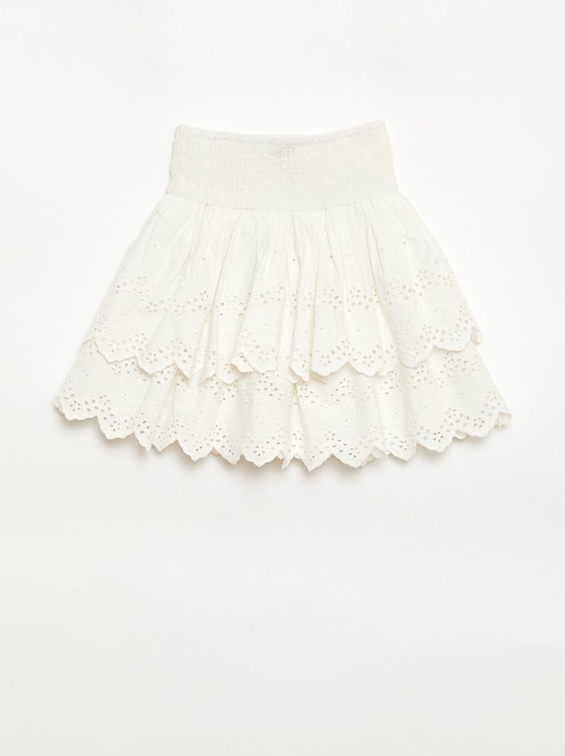 Falda con volantes y bordados ingleses Blanco - Kiabi