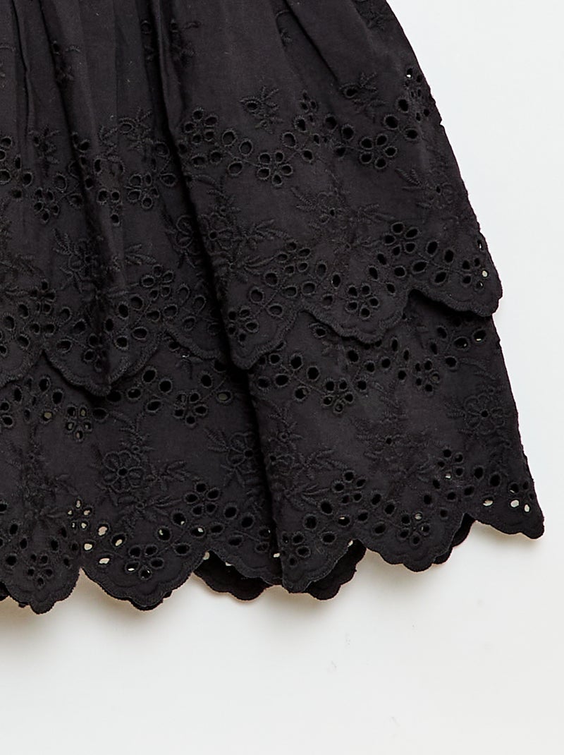 Falda con volantes y bordados ingleses Negro - Kiabi