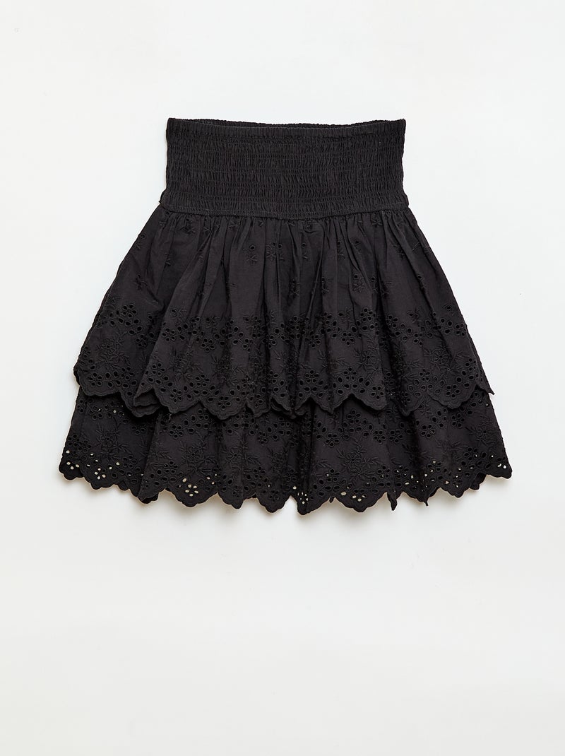Falda con volantes y bordados ingleses Negro - Kiabi