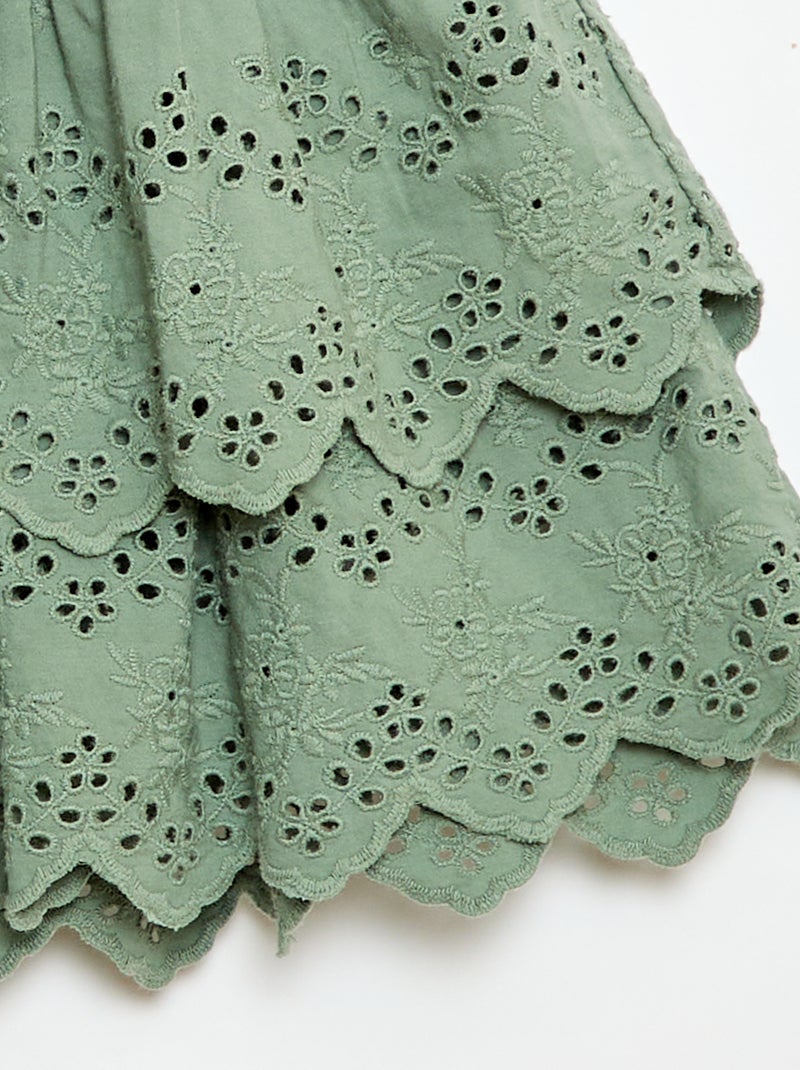 Falda con volantes y bordados ingleses Verde - Kiabi