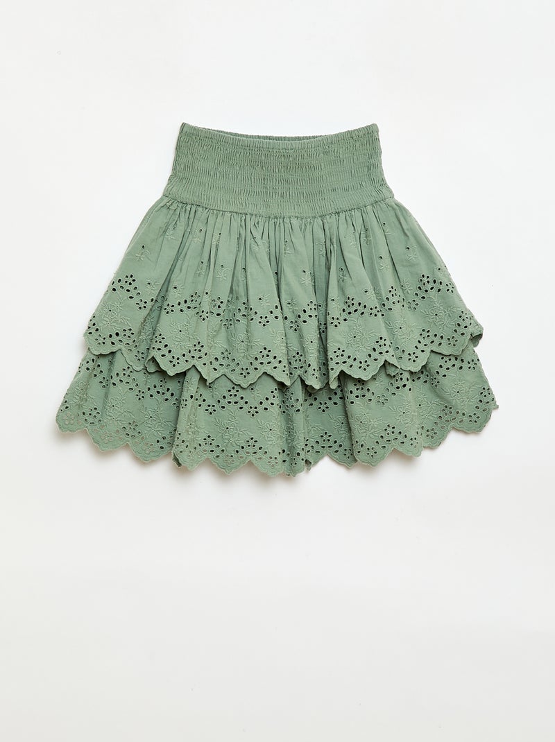 Falda con volantes y bordados ingleses Verde - Kiabi