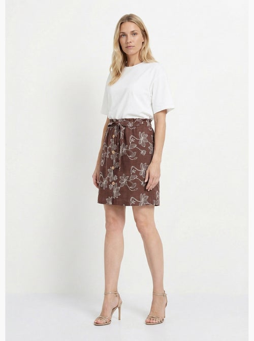Falda corta con estampado floral serigrafiado. - Afibel - Kiabi