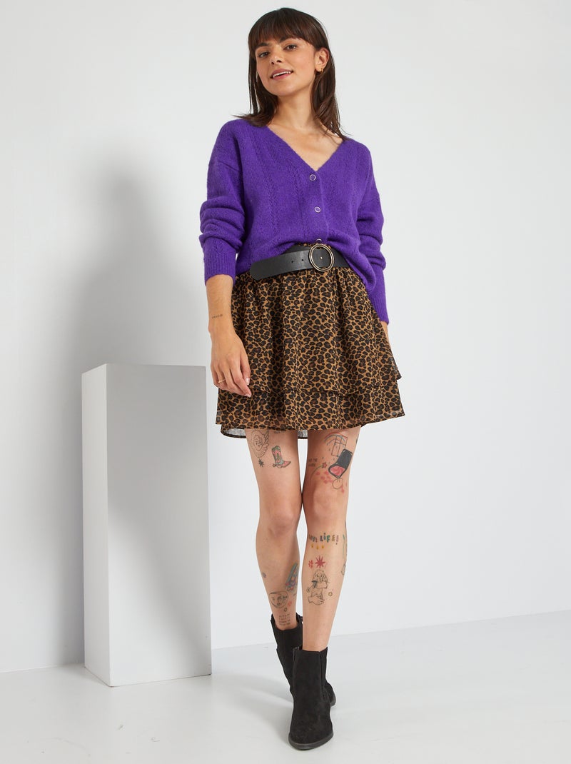 Falda corta con volantes y leopardo MARRON - Kiabi