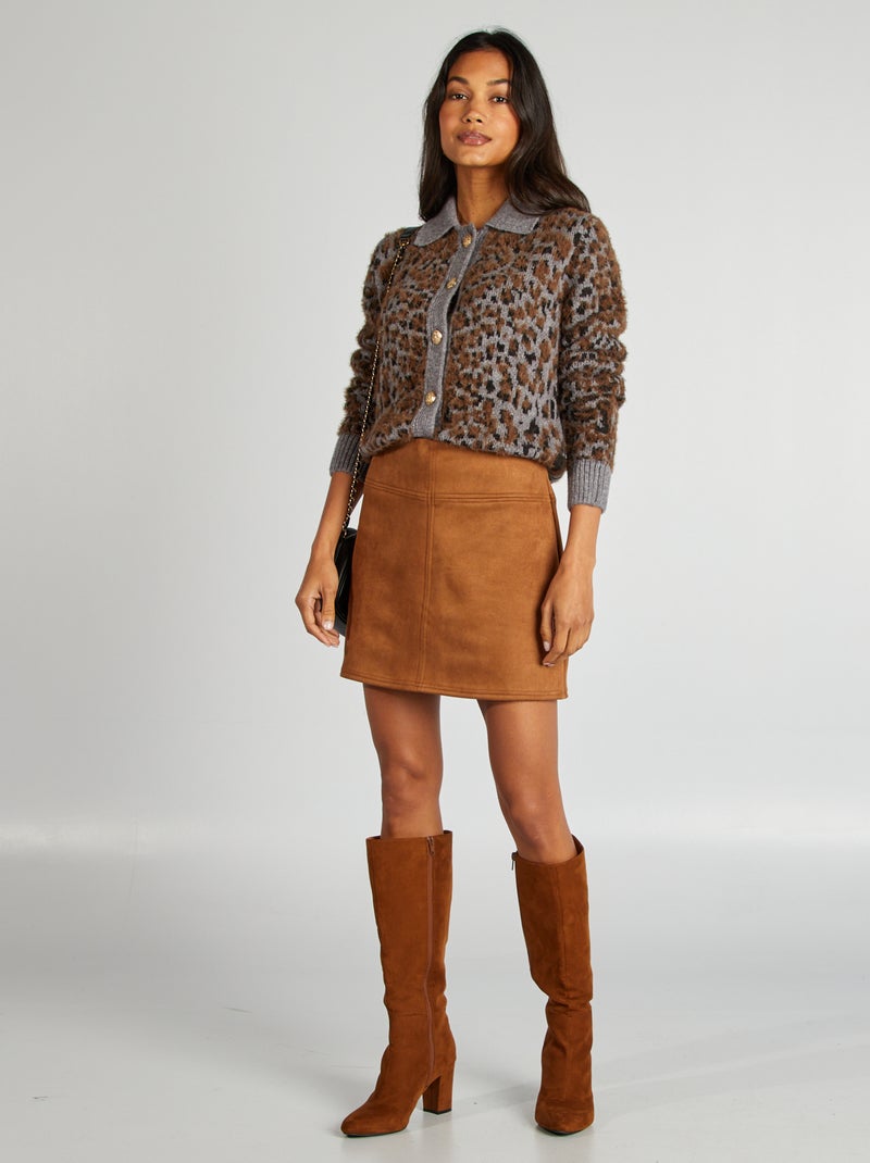 Falda corta de antelina MARRON - Kiabi