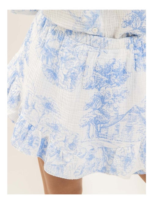 Falda corta de gasa de algodón motivo toile de Jouy XALONE - Kiabi