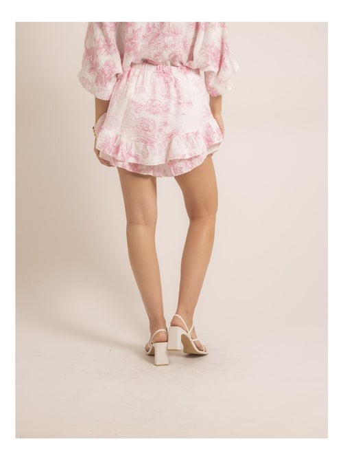 Falda corta de gasa de algodón motivo toile de Jouy XALONE - Kiabi