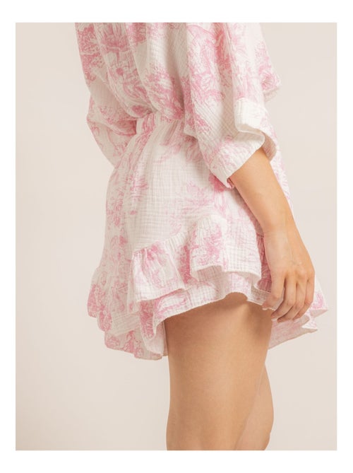 Falda corta de gasa de algodón motivo toile de Jouy XALONE - Kiabi