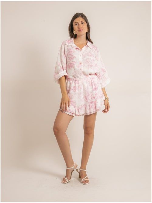Falda corta de gasa de algodón motivo toile de Jouy XALONE - Kiabi