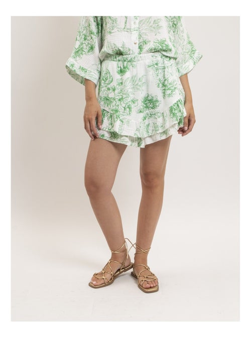 Falda corta de gasa de algodón motivo toile de Jouy XALONE - Kiabi