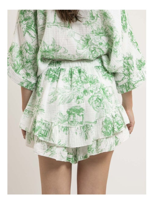 Falda corta de gasa de algodón motivo toile de Jouy XALONE - Kiabi