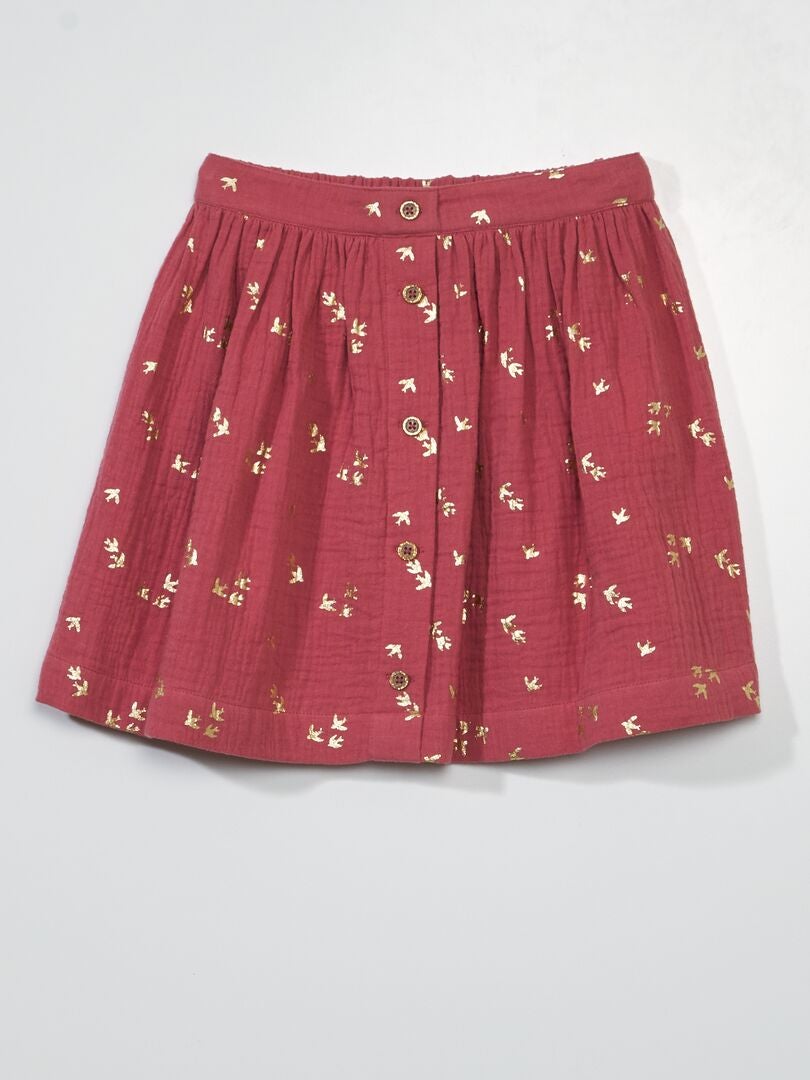 Falda corta de gasa de algodón ROSA - Kiabi