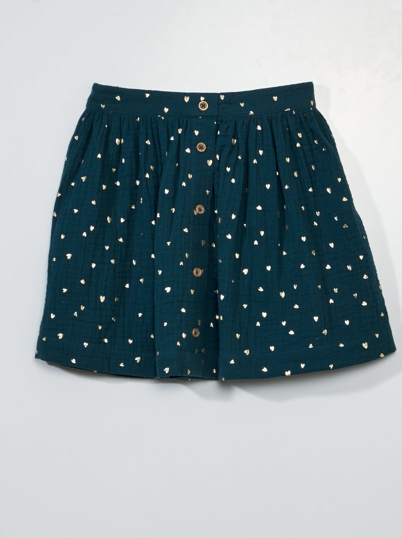 Falda corta de gasa de algodón VERDE - Kiabi