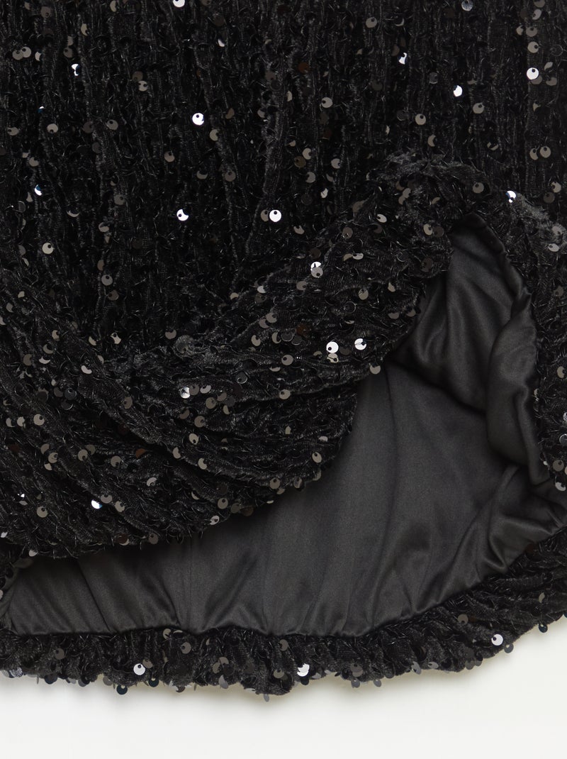 Falda corta de lentejuelas lisa Negro - Kiabi